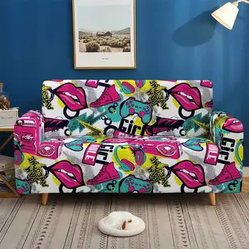 Чехол для дивана в стиле хип-хоп, эластичный чехол для дивана с граффити, эластичный чехол для дивана, чехол для домашнего углового секционного дивана Fundas Sofa