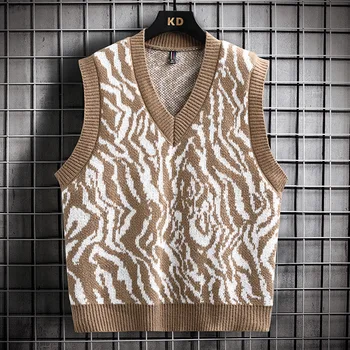 2023 Мужской осенний новый шерстяной жилет с V-образным вырезом, жаккард цвета зебры, простой модный свитер в тон