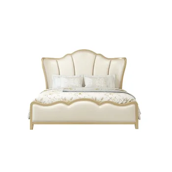Французская светлая роскошная Современная простая двуспальная кровать из массива вишни, американская свадебная кровать