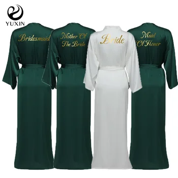 Атласные шифоновые халаты, длинные халаты с длинным рукавом Зеленого цвета, изготовленные на заказ Халаты подружек невесты, женские длинные свадебные