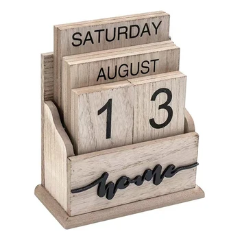 Вечный календарь Деревянный Винтажный Календарь из деревянных блоков для домашнего офиса, украшение стола, Неделя, месяц, Отображение Даты