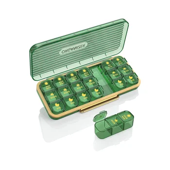 Органайзер для таблеток, коробка для таблеток на 7 дней 3 раза в день - Еженедельный органайзер для витаминной упаковки с 7 отдельными контейнерами, зеленый