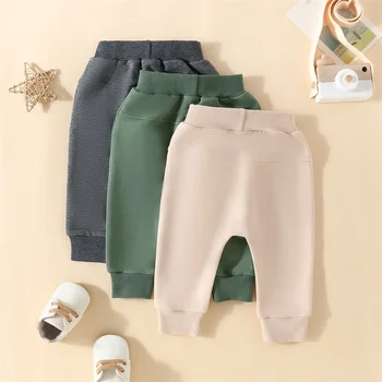 Спортивные штаны для малышей, мальчиков и девочек, 3 упаковки, Однотонные Эластичные штаны для бега трусцой, осенне-зимняя одежда