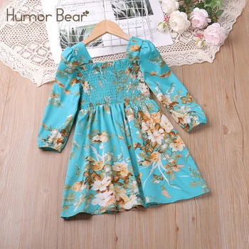 Humor Bear/ Новое платье с длинными рукавами для девочек, с Фрагментированными Цветами, милое Повседневное платье в стиле Ретро от 2 до 6 лет