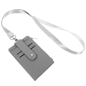 Выдвижной держатель для бейджа на шею, удостоверение личности с кредитной картой (серый с веревкой), чехол для защиты от царапин на шнурке