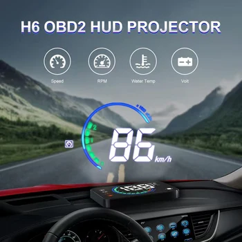 H6 Автомобильный Hud Головной Дисплей Obd2 Спидометр Проектор Лобового Стекла для Автомобильного Гаджета Электронные Аксессуары Об/мин Вольт Измеритель Температуры Воды