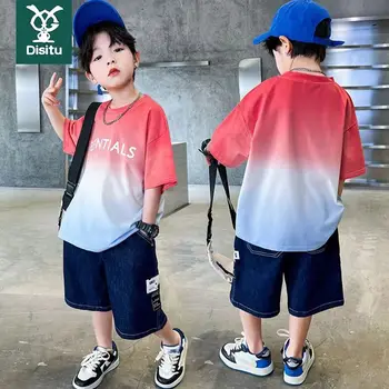 Новая детская футболка для летних мальчиков корейской версии с интересным принтом, повседневный свободный модный детский топ с короткими рукавами