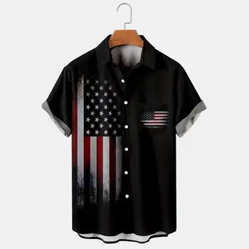 Мужская повседневная дышащая рубашка с коротким рукавом с принтом на День независимости, мужской топ V10