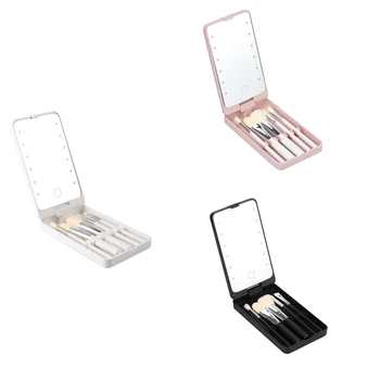 Зеркало Портативное Зеркало для макияжа с 5 кисточками Ящик для хранения LED Touch Портативный Односторонний ящик для хранения Зеркало для макияжа