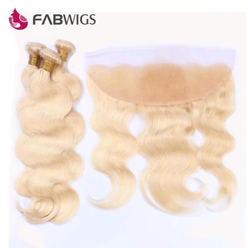 Fabwigs #613 Светлые пучки волос с фронтальной бразильской волнистостью, пучки волос с фронтальной застежкой, бразильские пучки волос Remy