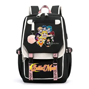 Рюкзак для косплея Сейлор Мун, USB-зарядка для ноутбука, большие школьные сумки, рюкзак, Женский, мужской Рюкзак, Дорожные рюкзаки, Мужские сумки для отдыха