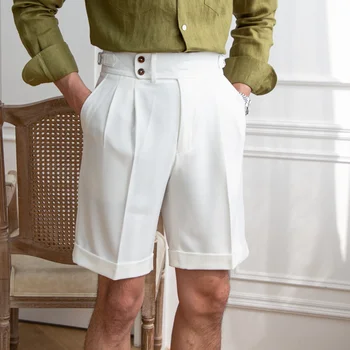 Летние Тонкие Однотонные Повседневные Шорты Мужские Британские Прямые Неаполитанские Мужские Ropa Hombre Короткие Брюки Мужской Костюм Короткие Панталоны Homme