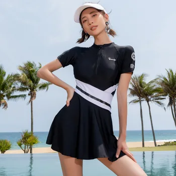 Большой новый купальный костюм 2023 года, женская цельная юбка с плоским углом и черно-белым контрастом, консервативное крупное покрытие и S