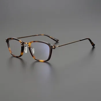 Винтажная Оправа для оптических очков из ацетата титана для мужчин и женщин, Очки для близорукости в стиле Ретро, Корейские очки с полной оправой