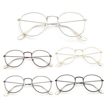 Винтажные мужские женские очки в металлической оправе, круглые очки, прозрачные линзы, оптические