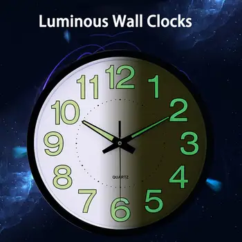 Кварцевые часы Бесшумные Точные Простая установка Светящиеся в темноте 12-дюймовые не тикающие настенные часы с ночником для офиса