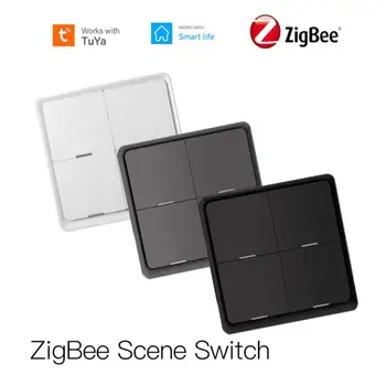 Tuya Smart ZigBee Scene Switch Беспроводной кнопочный контроллер на 4 группы и 12 сцен Smart Life Сценарий автоматизации с батарейным питанием