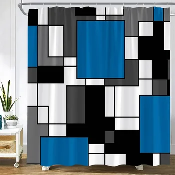 Креативные геометрические занавески для душа, синие, серые, белые, с черными линиями, Абстрактный Современный скандинавский декор для дома, Наборы занавесок для ванной