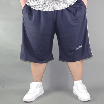140 кг летние мужские спортивные шорты большого размера хлопчатобумажные свободные эластичные шорты для занятий фитнесом оверсайз эластичные свободные шорты темно-синего цвета