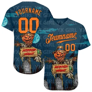 Изготовленный на заказ 3D-узор Тыквы на Хэллоуин, Ночь ужасов, Аутентичная бейсбольная майка, мужская и женская рубашка с 3D-принтом, повседневные рубашки