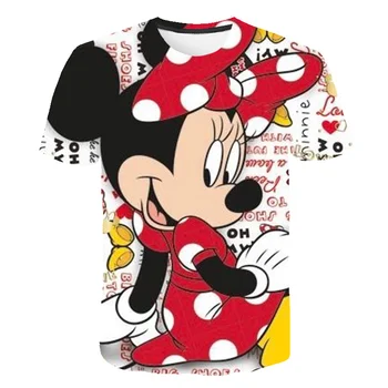 Футболка с принтом Disney Minnie Mouse, Летние модные повседневные футболки с круглым воротом и коротким рукавом, милая свежая одежда для девочек, футболки для девочек