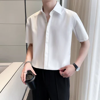 Рубашки с коротким рукавом Мужская мода Мешковатые Однотонные Социальные Официальные Деловые Уютные Красивые Корейские Для отдыха Базовые Простые Прозрачные Camisa Homme