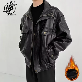 Толстая черная куртка из искусственной кожи, мужская Женская куртка-бомбер, Осенняя негабаритная Ветрозащитная верхняя одежда на молнии, роскошная дизайнерская мотоциклетная верхняя одежда унисекс