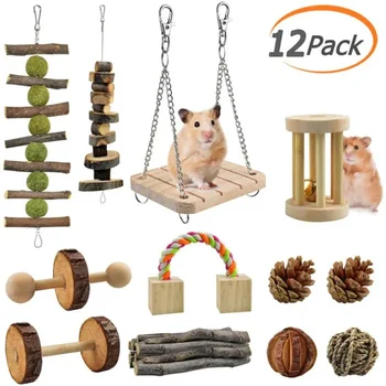 Комбинированная деревянная игрушка для хомяка в упаковке из 12 частей, клетка для маленьких домашних животных, Хомячок, кролик, Коренные зубы, аксессуары для хомячков