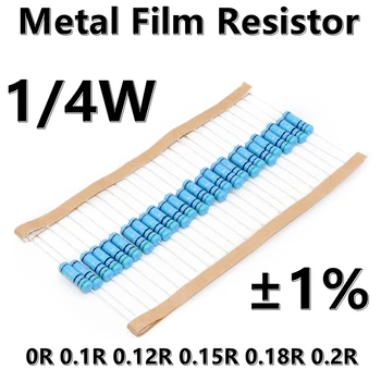 (100шт) 1/4 Вт Металлический пленочный резистор 1% пятицветный кольцевой прецизионный резистор 0R 0.1R 0.12R 0.15R 0.18R 0.2R