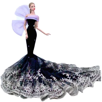 Высококачественное Черно-фиолетовое свадебное платье ручной работы для куклы Барби, нарядная одежда, вечернее платье с рыбьим хвостом, вечернее платье 1/6, аксессуары для куклы