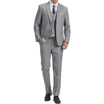 Мужской костюм из 3 предметов, деловой Тонкий однотонный для свадебной вечеринки, Банкетный Смокинг, Классический комплект, куртка, жилет с брюками