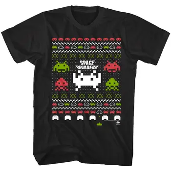 Космические захватчики Рождественская вязаная мужская футболка Рождественская 8-битная пиксельная аркада 