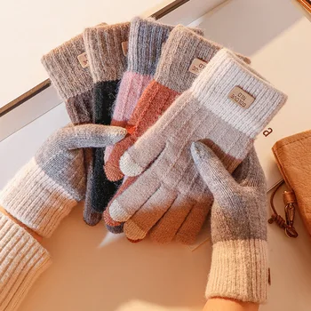 Зимние Студенческие Мультяшные Милые Плюшевые перчатки, утепленные Теплые Вязаные перчатки, Велосипедные Теплые перчатки для пальцев на открытом воздухе