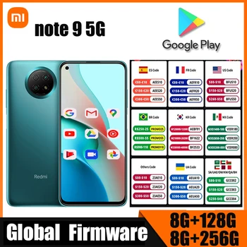 Глобальная встроенная память Мобильного телефона Xiaomi Redmi Note 9 5G, смартфона с проводной зарядкой 18 Вт и двумя SIM-картами