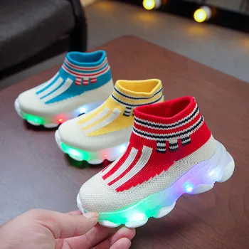 Детские кроссовки, Детские светящиеся носки с буквенной сеткой для девочек и мальчиков, Спортивные кроссовки для бега, обувь с подсветкой, обувь