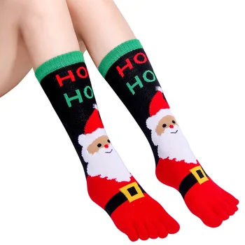 Новые модные женские носки с забавным мультяшным принтом, хлопковые носки с пятью пальцами, повседневные мягкие носки, Женские Рождественские носки