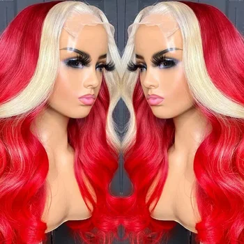 RONGDUOYI Blonde Highlight Red Body Wave Синтетический Парик Фронта Шнурка Длинные Натуральные Волосы Из Теплового Волокна Бесклеевые Парики для Женщин Косплей