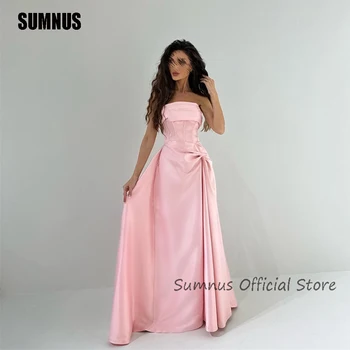 SUMNUS Простые розовые длинные вечерние платья без бретелек, вечерние платья, женские атласные платья для выпускного вечера, большие размеры, платье для гостей на свадебной вечеринке, vestidos