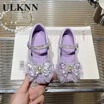 Фиолетовые туфли принцессы для девочек, Студенческие синие танцевальные туфли на плоской подошве, детские модные стразы, Хрустальные детские туфли на мягкой подошве