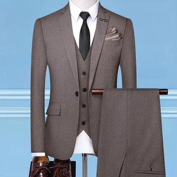 Мужской деловой приталенный костюм из 3 предметов (костюм + жилет + брюки) Высококачественное офисное официальное свадебное платье, мужской костюм, костюм большого размера S-4XL
