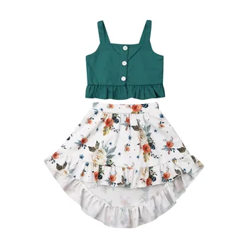 Летние топы без рукавов для маленьких девочек, юбка в стиле бохо с цветочным рисунком, наряды из 2 предметов, праздничный комплект одежды для девочек-принцесс от 1 до 5 лет
