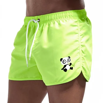 Летние мужские пляжные шорты с принтом Панды, повседневные фитнес-дышащие тренировочные Свободные мужские спортивные брюки на шнурке