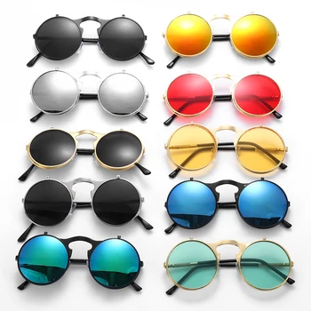 Летние солнцезащитные очки с откидной металлической оправой с защитой от ультрафиолета, круглые солнцезащитные очки в стиле стимпанк, солнцезащитные очки для очков