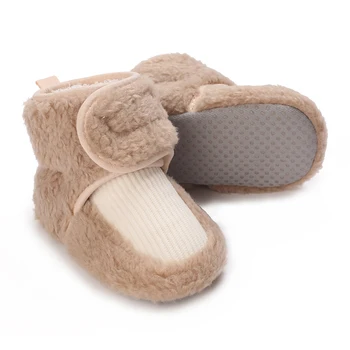 Детские зимние новые хлопчатобумажные ботинки плюшевого цвета для мальчиков и девочек 0-1 лет, Мягкая подошва, удобная и теплая обувь для ходьбы