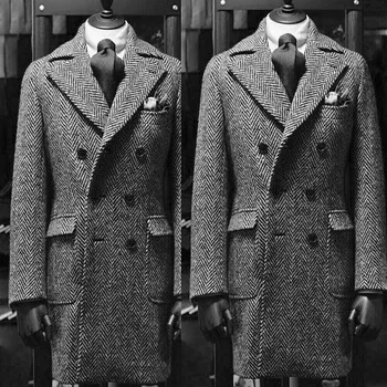 STEVDITG Зимняя Длинная куртка С Двойным Острым Отворотом, Цельное пальто, Модные Мужские Костюмы, Элегантный Блейзер, Костюм, Мужская Одежда