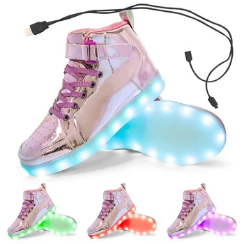Размер 25-46 Детская Светодиодная USB-подзарядка Светящаяся обувь Детская обувь с крючком и петлей Детские Светящиеся Кроссовки Детская Светодиодная Светящаяся обувь