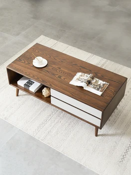 Чайный столик из массива дерева Nordic small unit прямоугольная гостиная из белого воскового дерева современный простой деревянный чайный столик