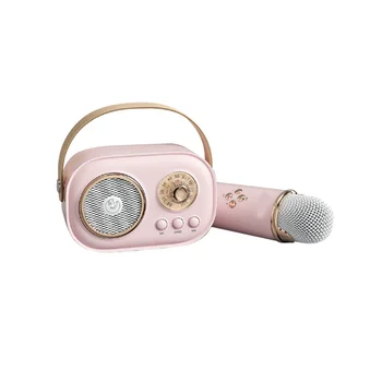 Мини Беспроводной Bluetooth Аудио Домашнее Пение Караоке Встроенный Микрофон Динамик Стерео Домашний Комплект KTV Розовый