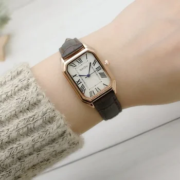 Модные часы с квадратным цифровым циферблатом в стиле ретро, Кожаный ремешок, Элегантные часы, кварцевые наручные часы для женщин, подарок Montres Femmes Reloj
