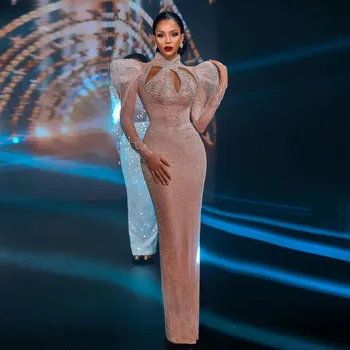 Элегантные прямые длинные вечерние платья 2023 года с блестящим тюлем и кристаллами, Арабское платье для выпускного вечера в Дубае, вечерние платья для вечеринок